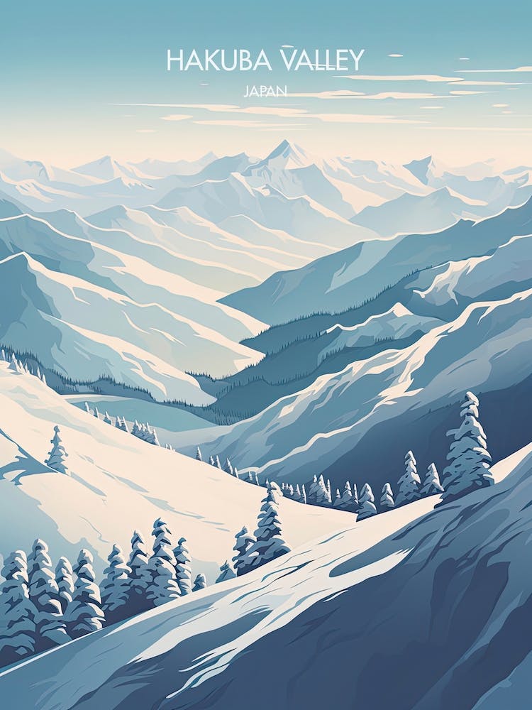 Poster Of Hakuba Valley   Nagano, Japan, Ski Resort Illustration 3