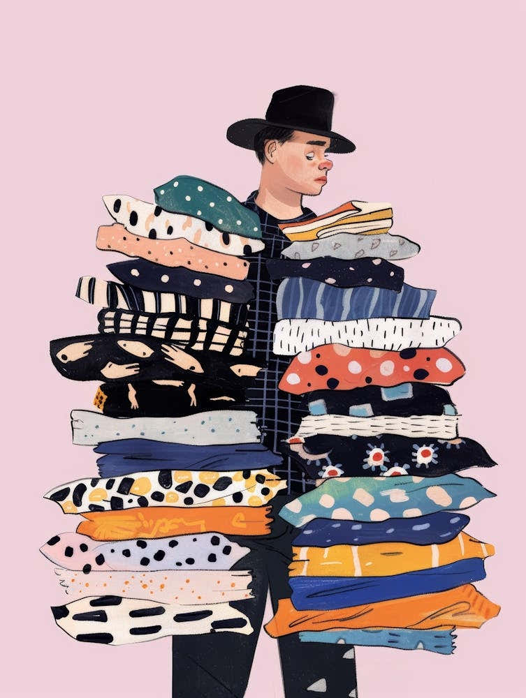 Man With A Stack Of Clothes