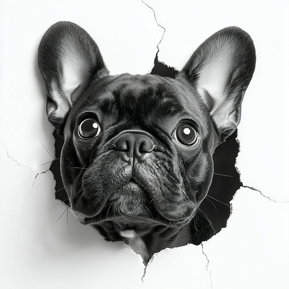 French Bulldog Peering Out Through A Hole In The Wall