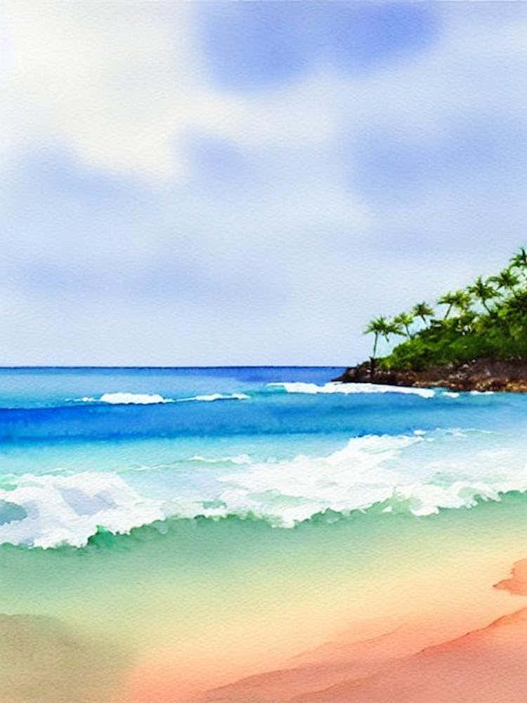 El Yunque Beach, Puerto Rico Watercolour