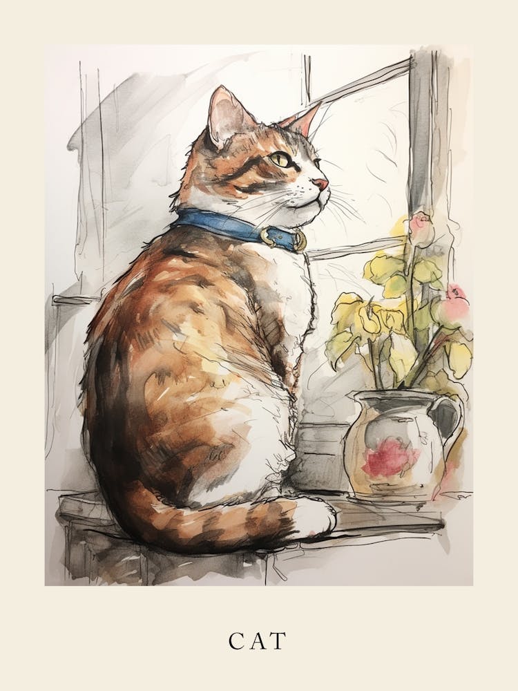 Beatrix Potter Inspired  Animal Watercolour Cat 3