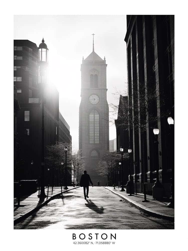 Poster Of Boston, Black And White Analogue Photograph 4