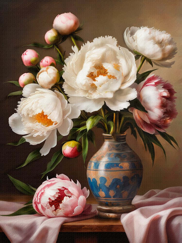 Bouquet Of White And Pink Peonies In A Vase