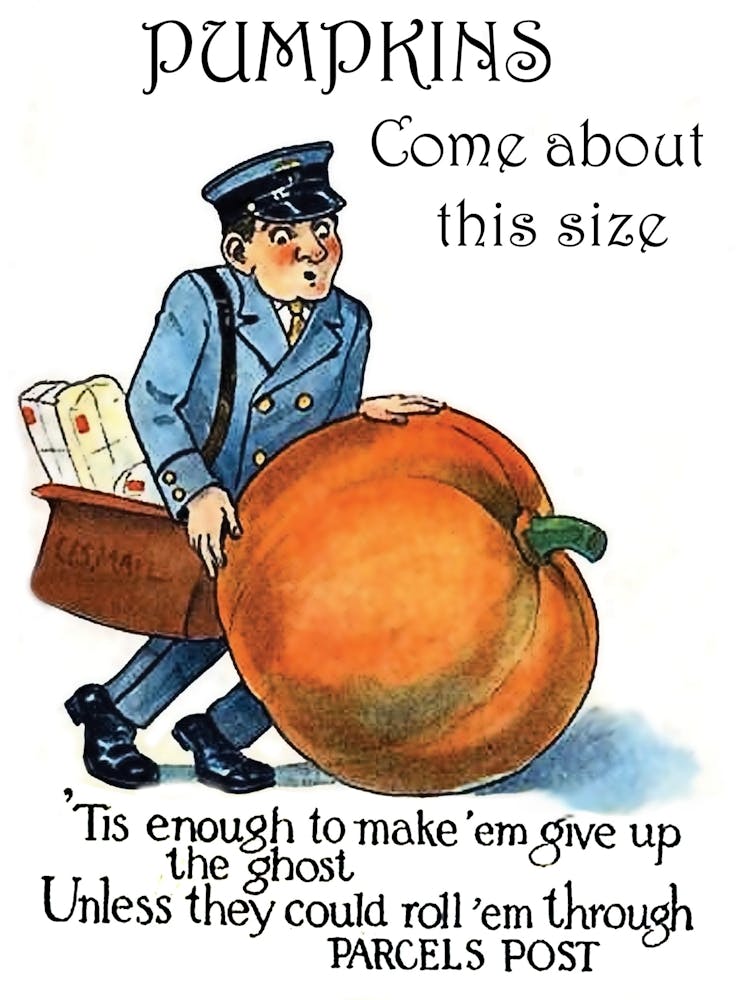 Postman With A Big Pumpkin And A Funny Holiday Poem