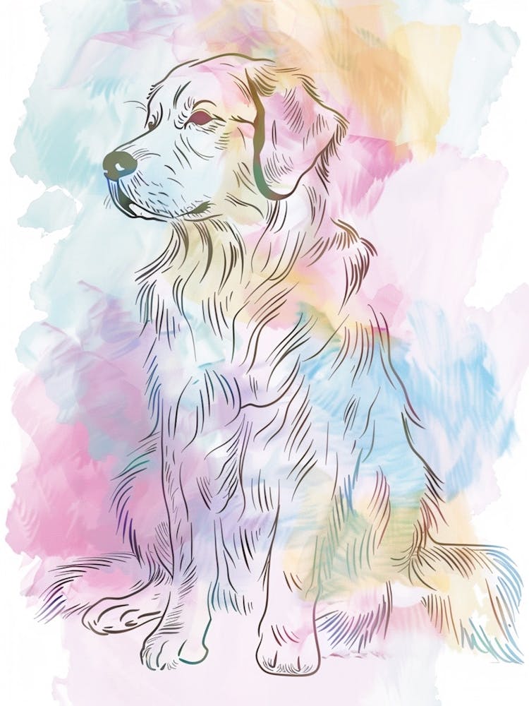 Golden Retriever Dog Pastel Line Watercolour Illustration  4