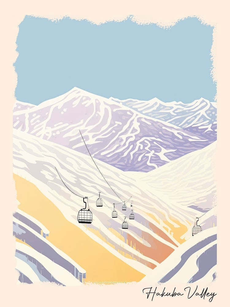 Poster Of Hakuba Valley   Nagano, Japan, Ski Resort Pastel Colours Illustration 2