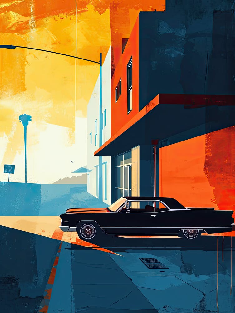 Old Vintage Car At Sunset, USA Minimalism