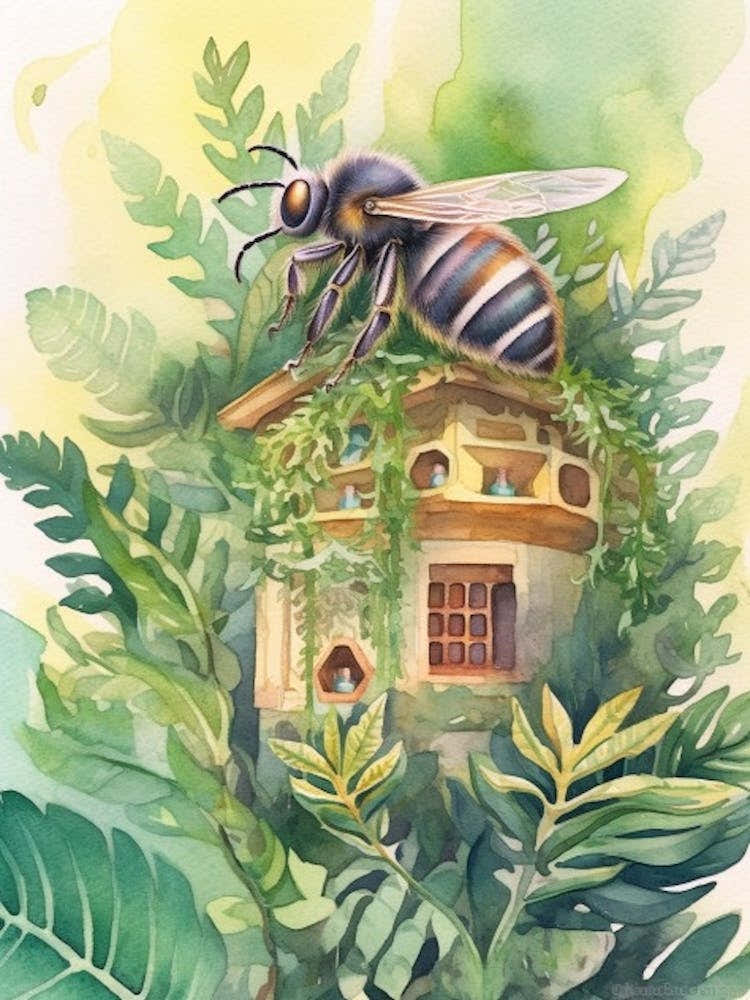 Striped Sweat Bee Beehive Watercolour Illustration 1