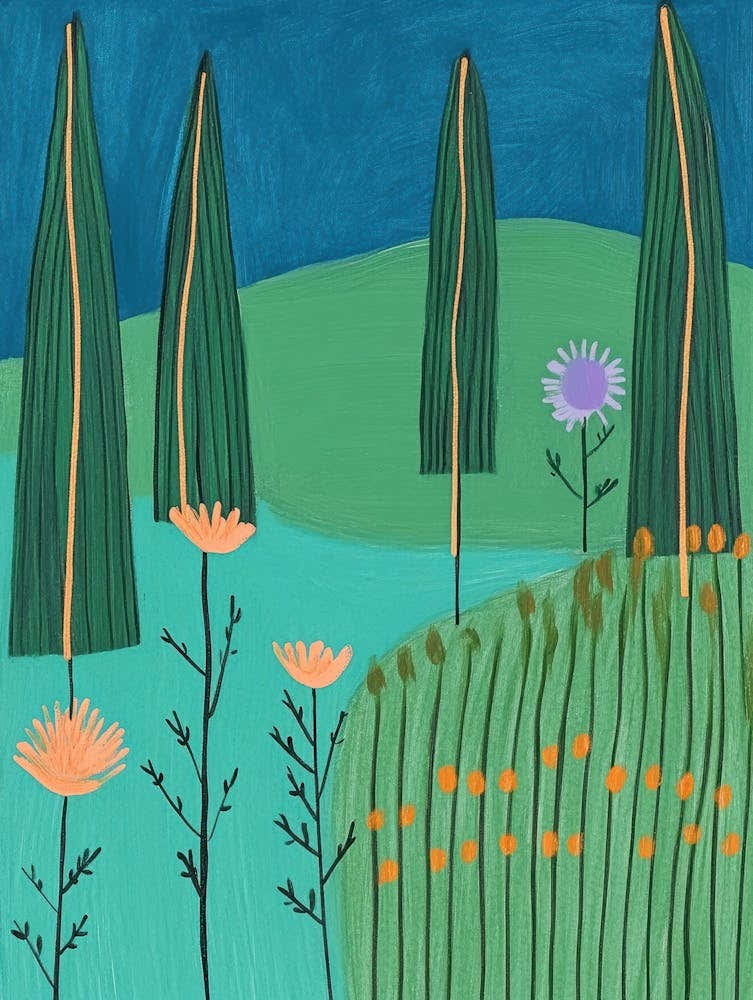 Landscape With Trees And Flowers 1