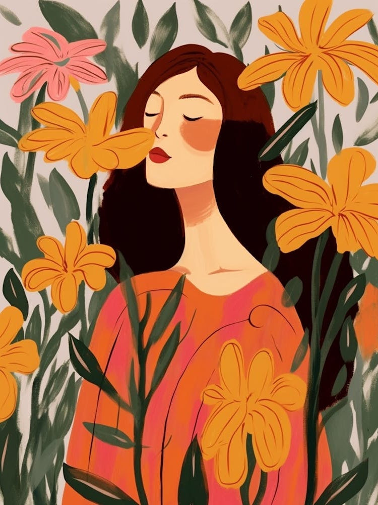 Woman With Autumnal Flowers Gloriosa Lily 2