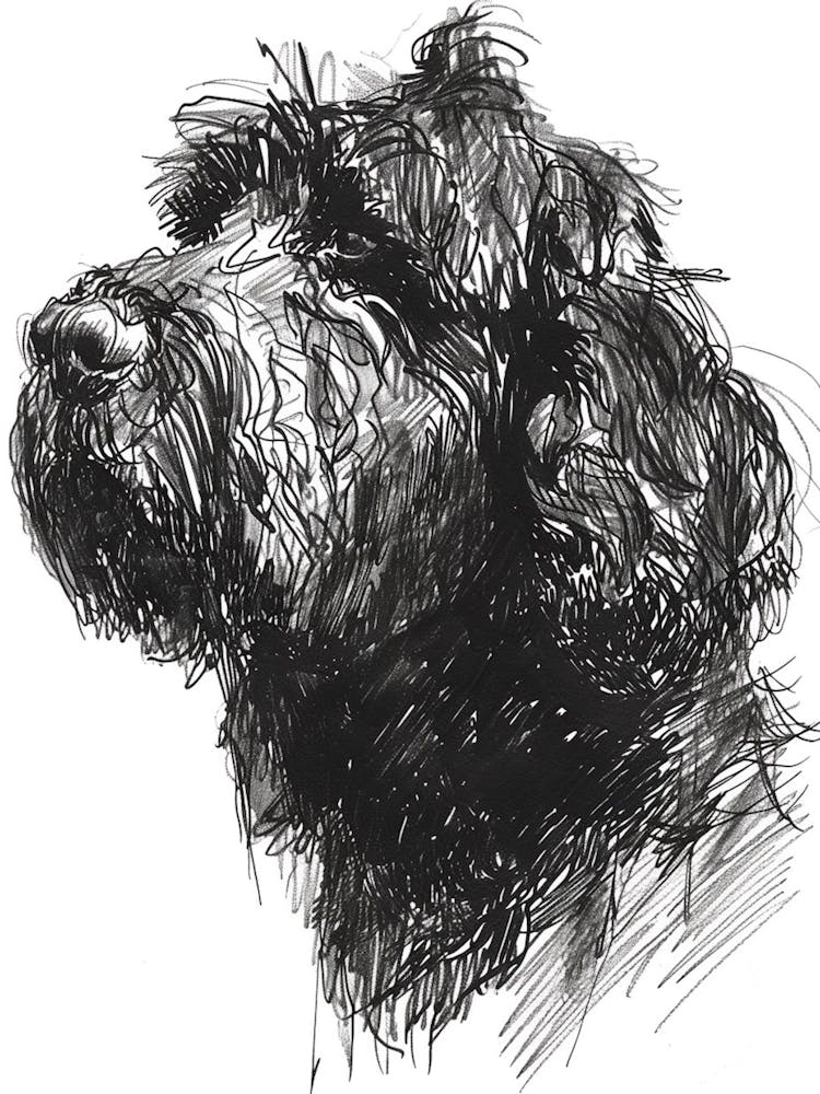 Black Russian Terrier Dog Line Sketch 1