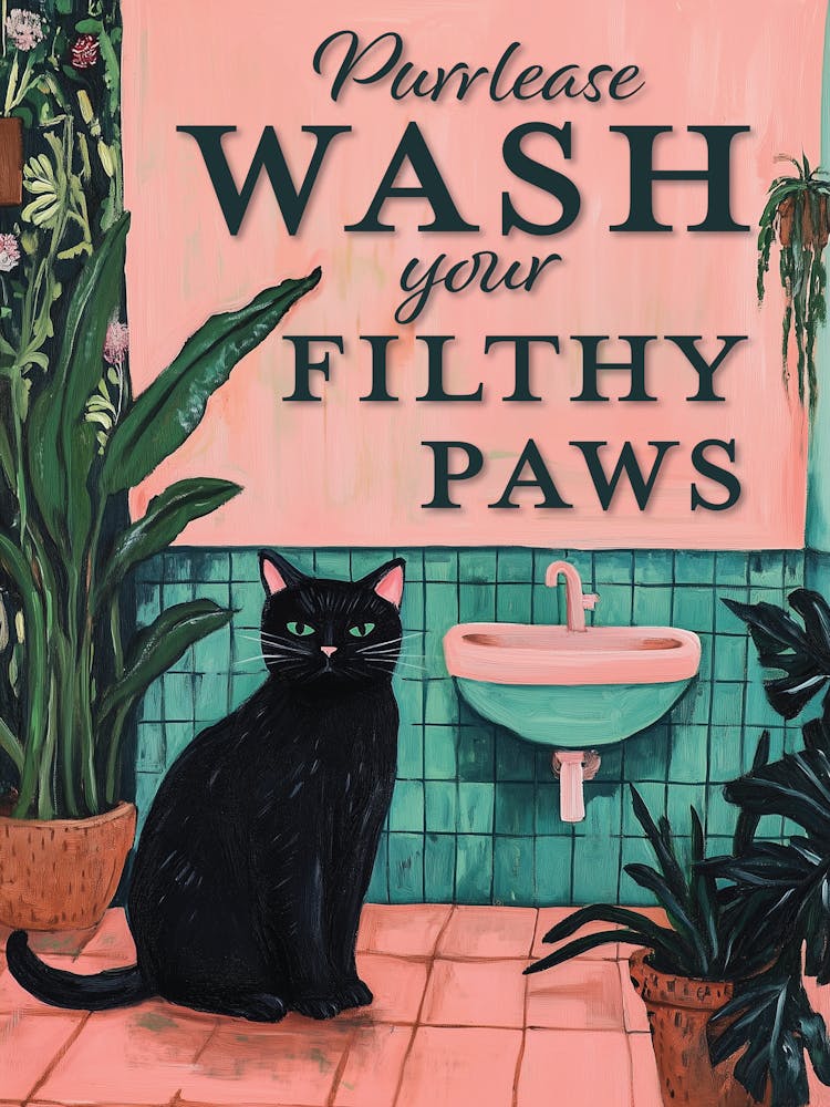 Black Cat Wash Your Filthy Paws Bathroom