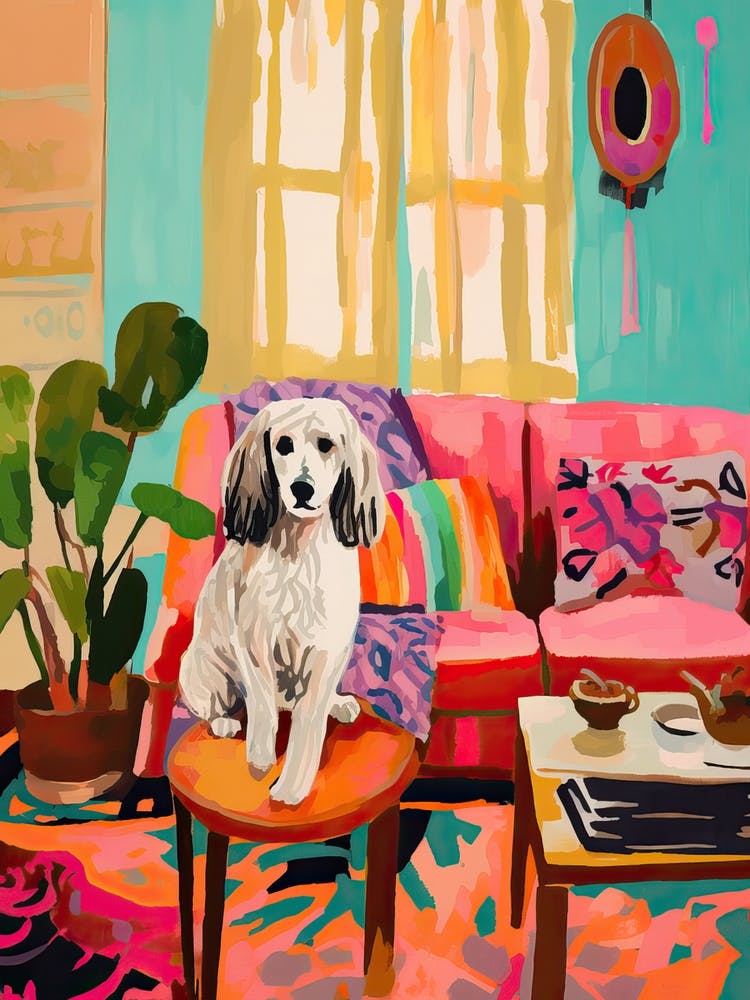 Dog In Boho Living Room Painting Animal Lovers