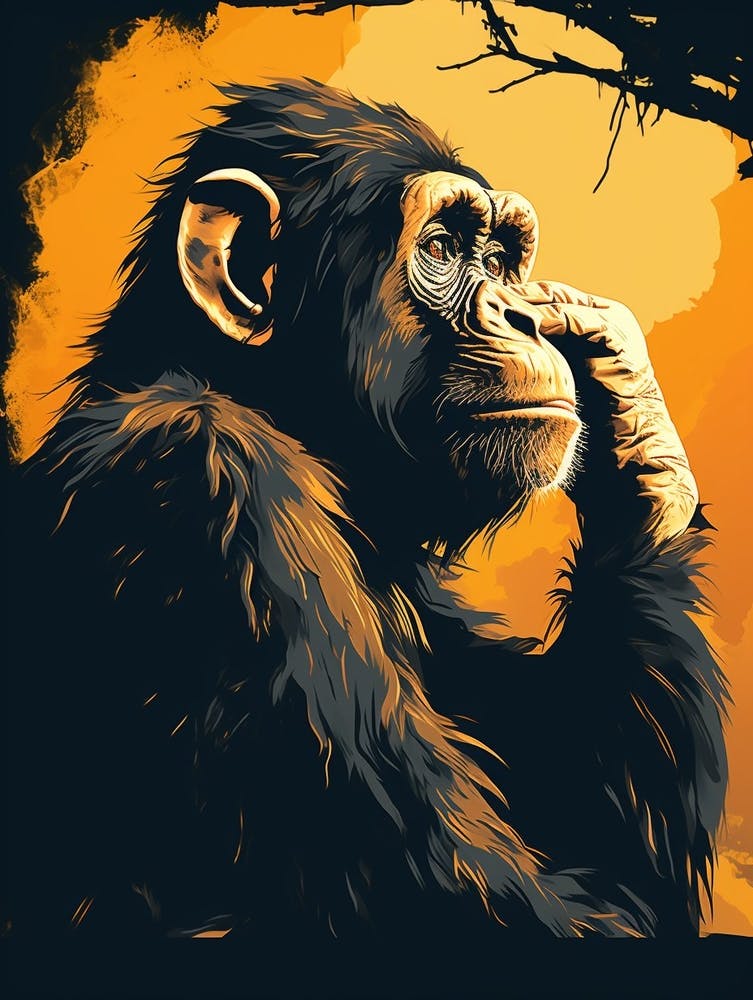 Thinker Monkey In Thought Illustration