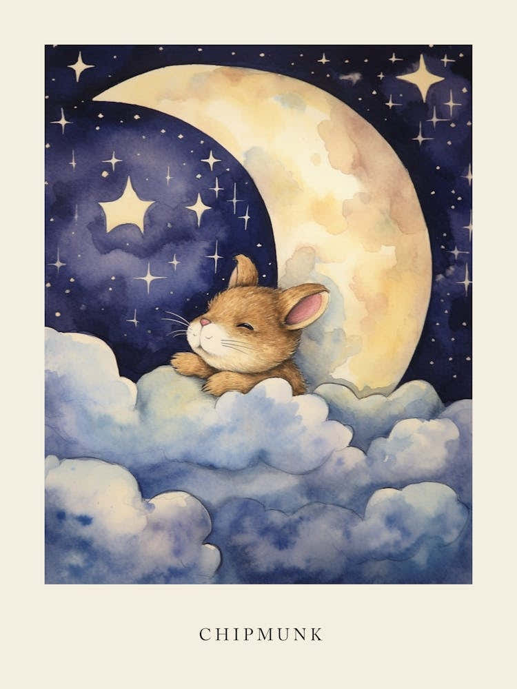 Baby Chipmunk 3 Sleeping In The Clouds Nursery Poster