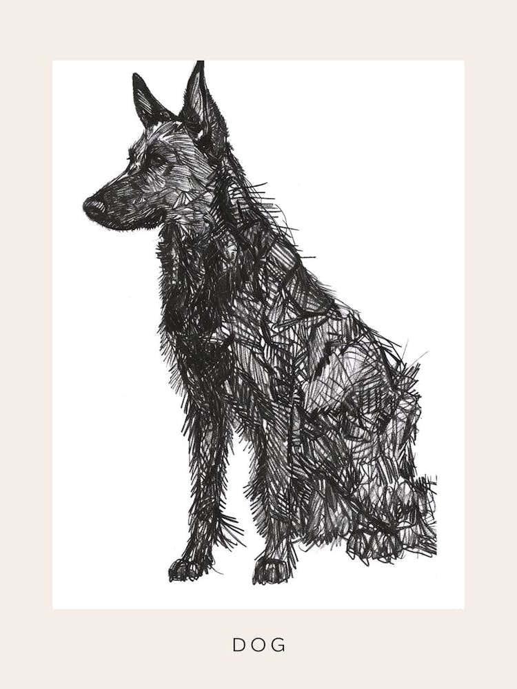 Furry Short Haired Dog Line Sketch 3 Poster