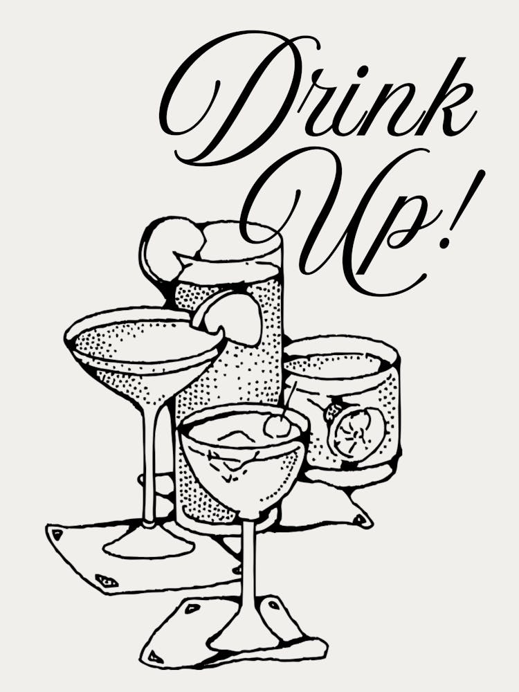 Drink Up Beige & Black  Wall Art