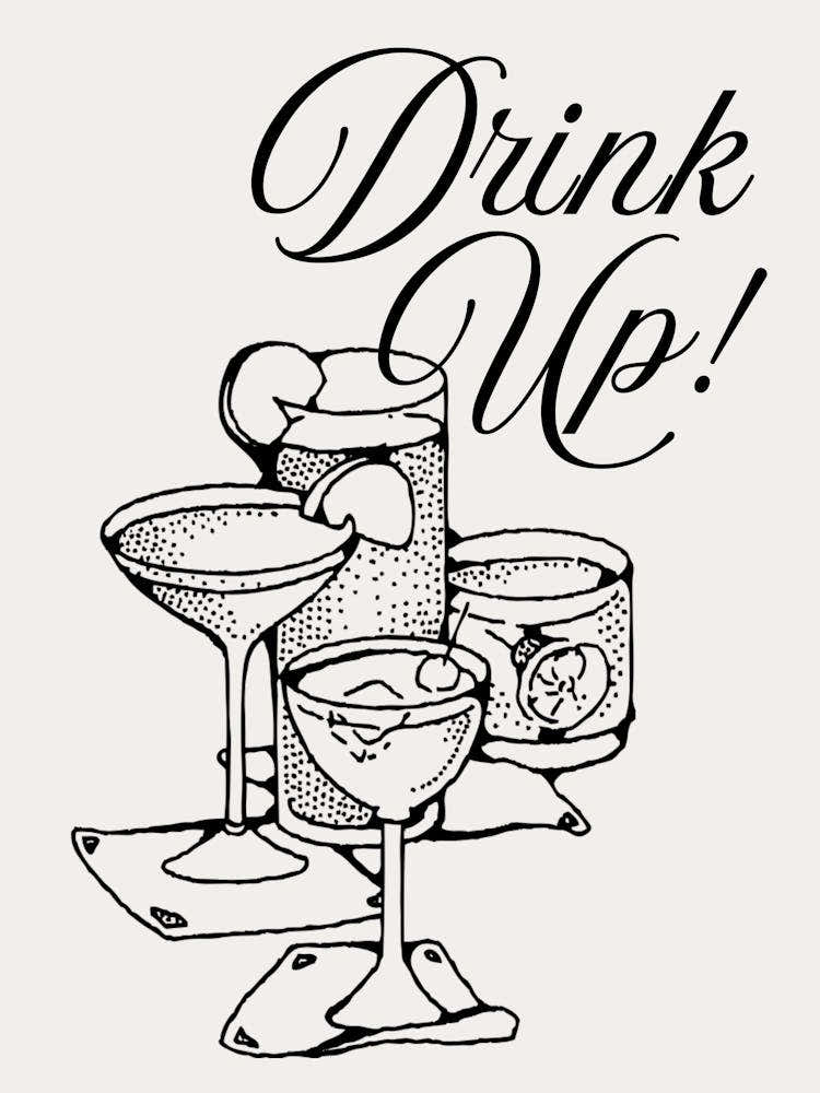 Drink Up Beige & Black  Wall Art