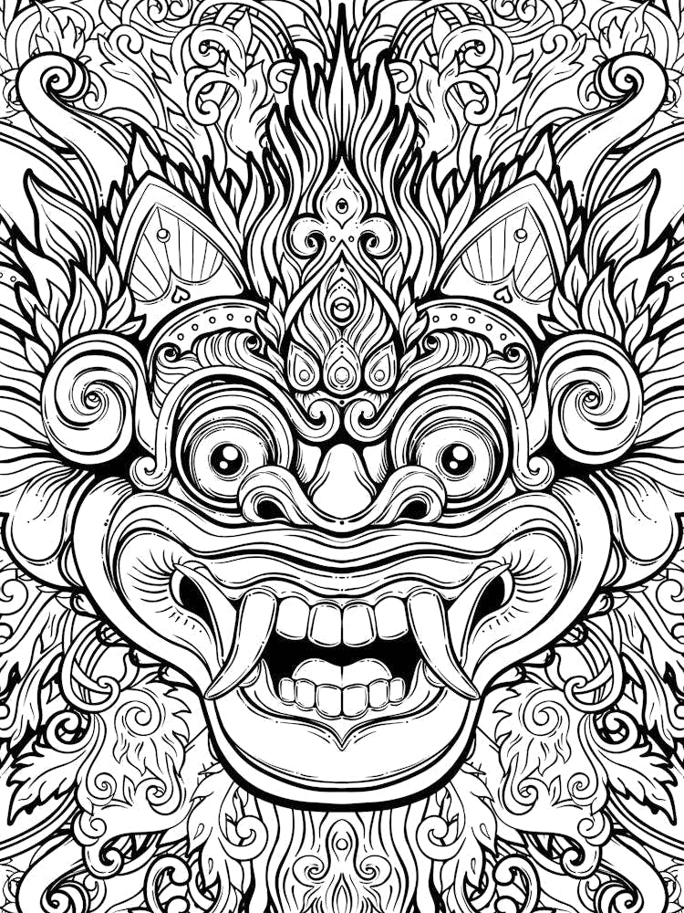 Buddhist Demon - Barong, Balinese mask, Bali mask print