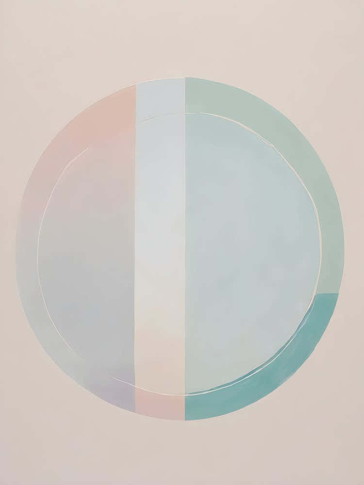 Ocean - True Minimalist Calming Tranquil Pastel Colors of Pink, Grey And Neutral Tones Abstract Painting for a Peaceful New Home or Room Decor Circles Clean Lines Boho Chic Pale Retro Luxe Famous Peace Serenity