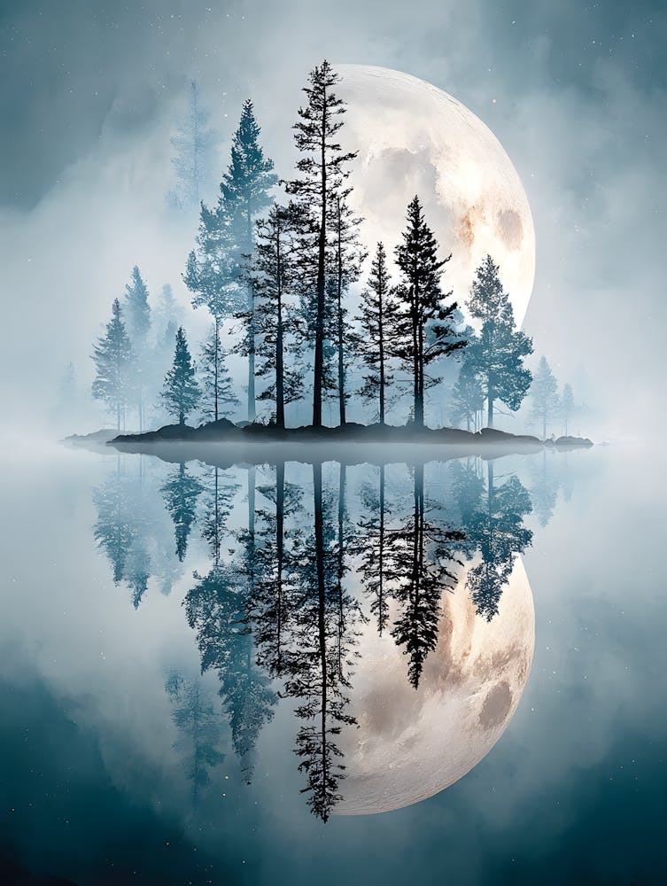 Beautiful Full Moon Over the Lake 17