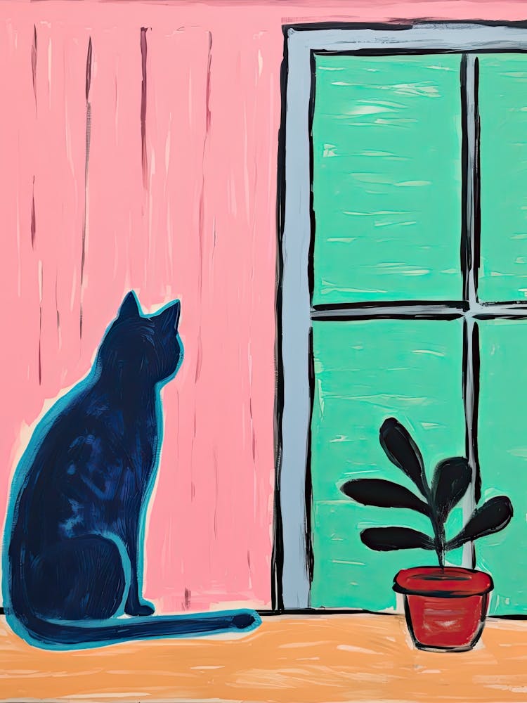 Black And Blue Cat Looking Out The Window