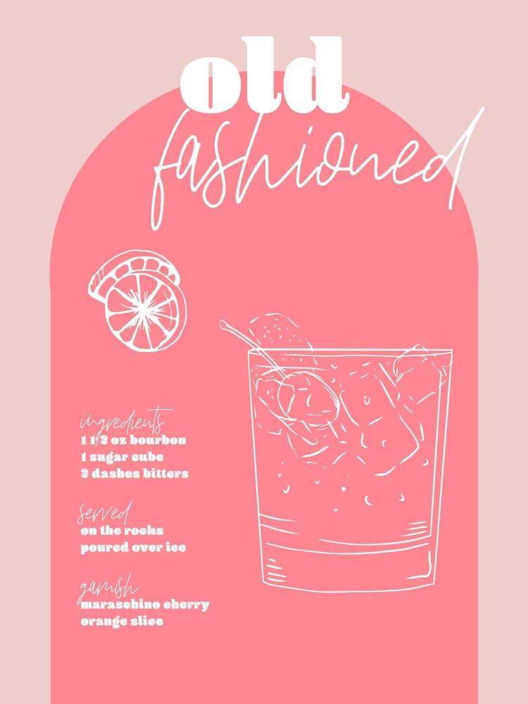 Vintage Retro Inspired Old Fashioned Recipe Pink And Dark Pink