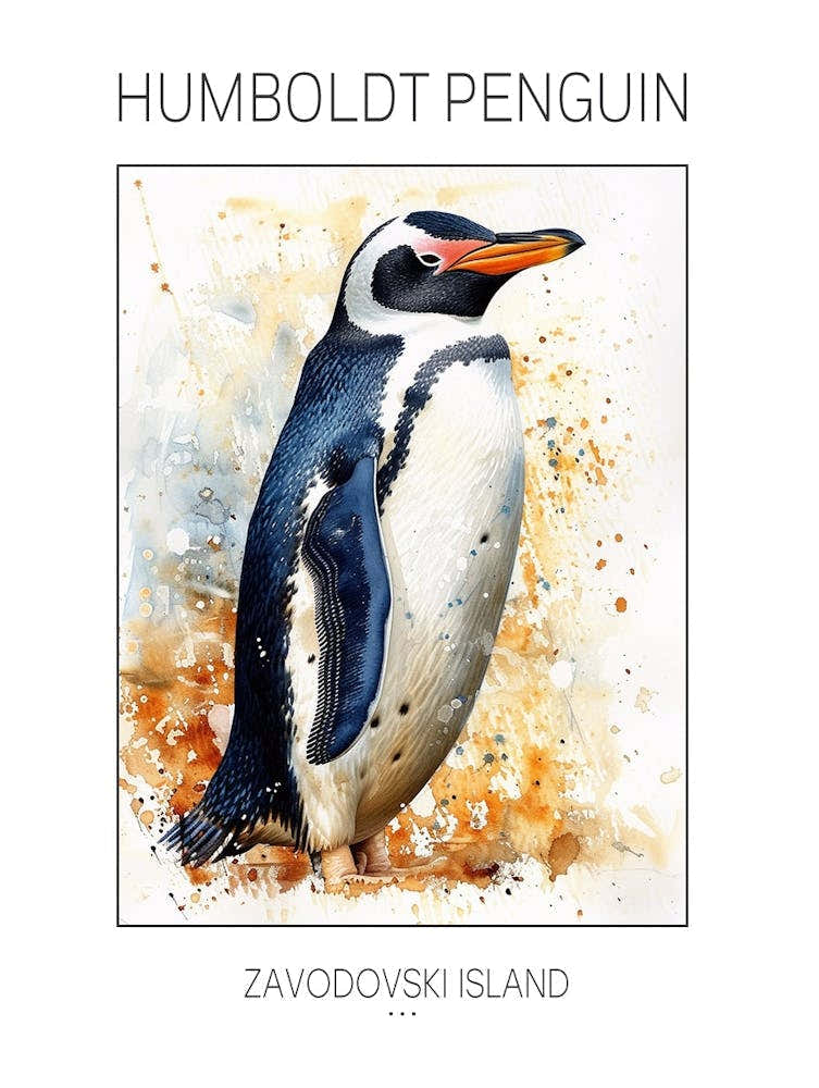 Humboldt Penguin Zavodovski Island Watercolour Painting 4 Poster