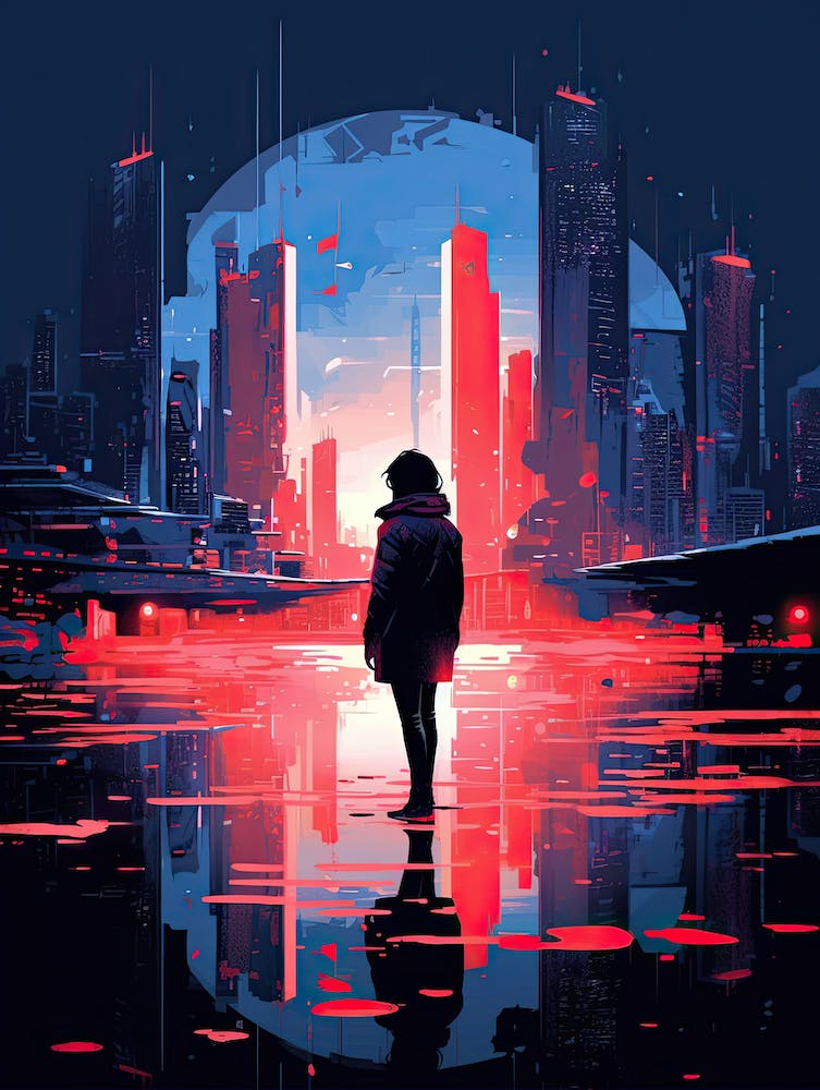 Cyberpunk City art wall