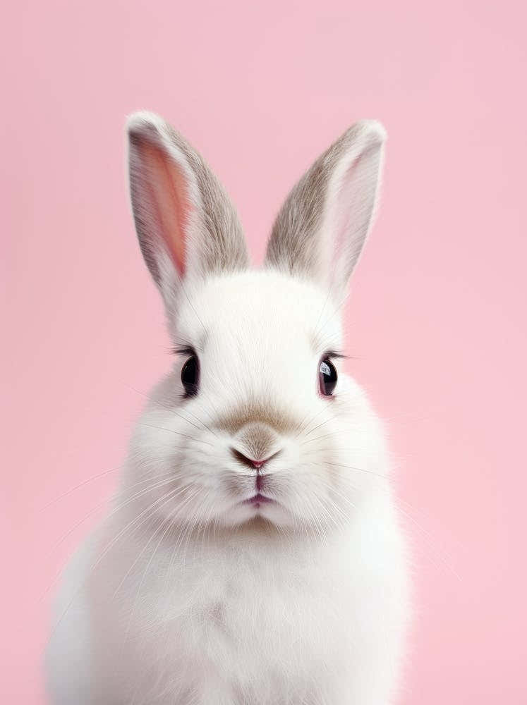 White Rabbit On Pink Background