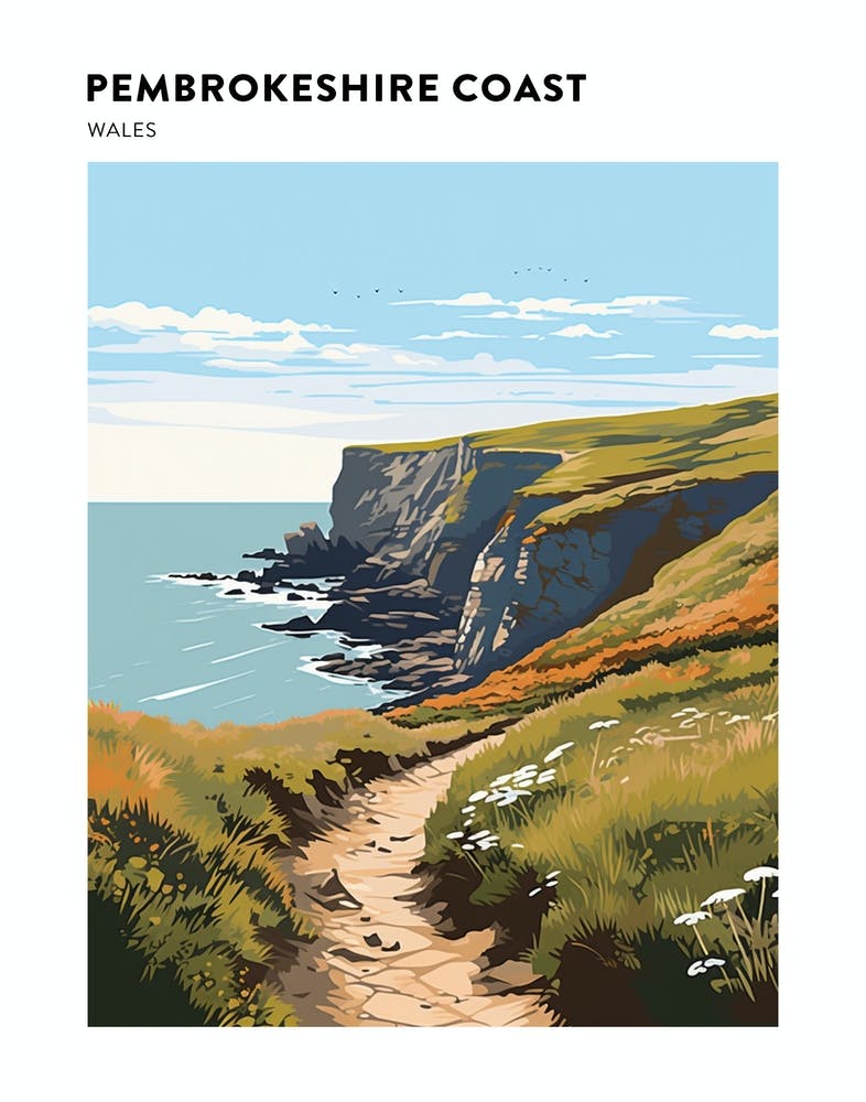 Pembrokeshire Coast Path Wales 3 Hiking Trail Landscape Poster