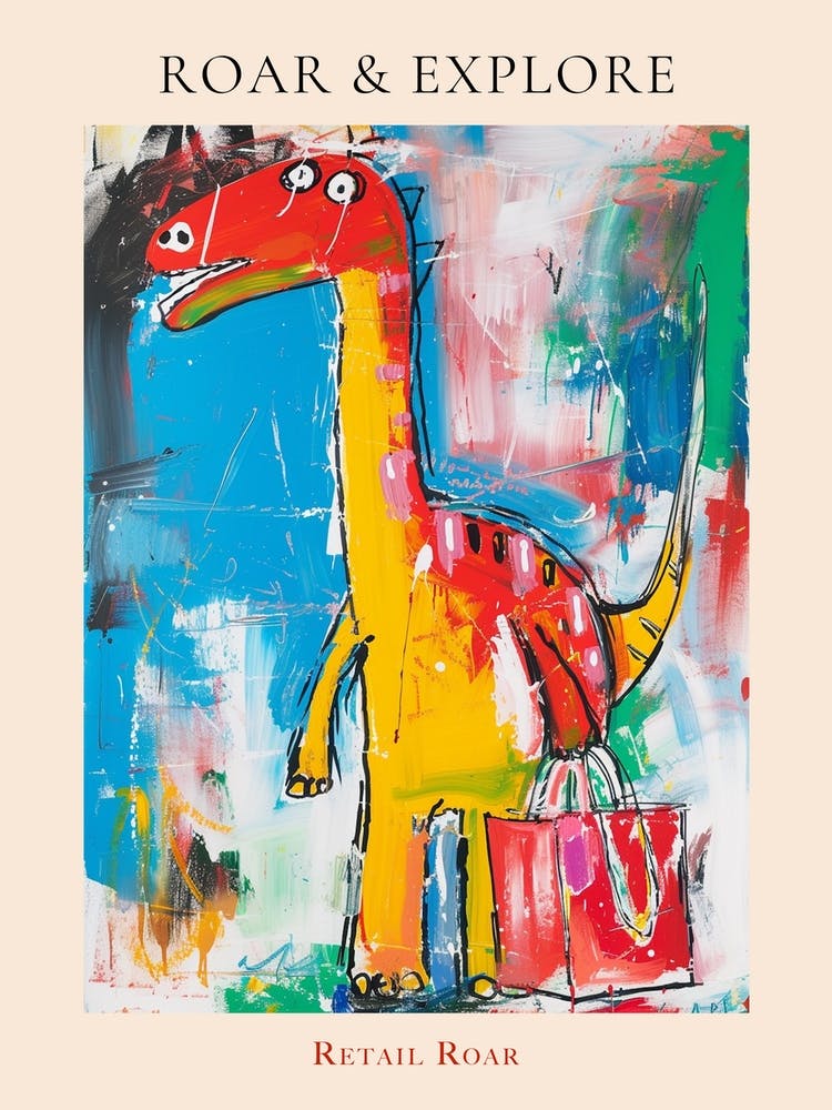 Dinosaur Shopping With Shopping Bags Abstract Painting 3 Poster