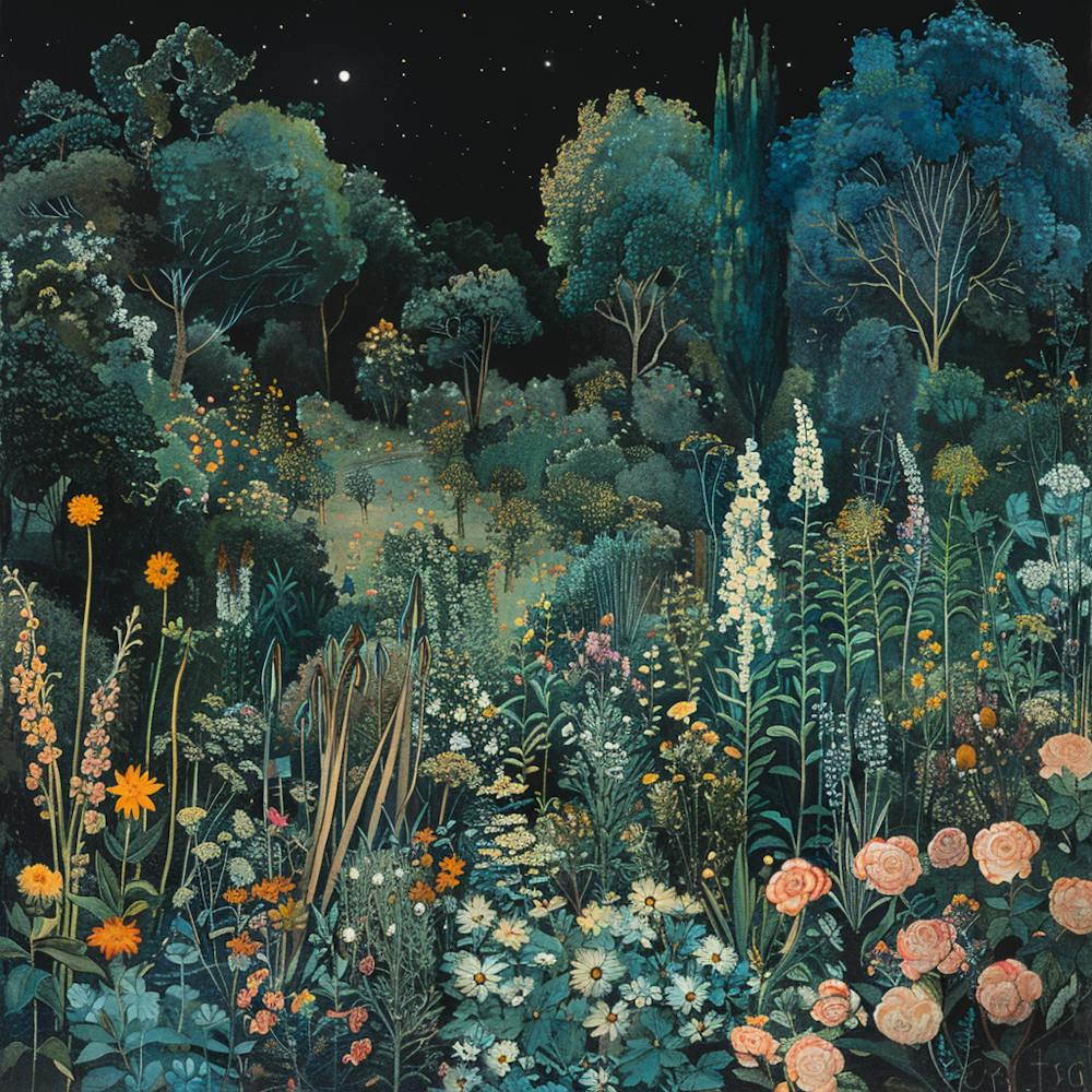 William Morris Inspired Beautiful Garden At Night