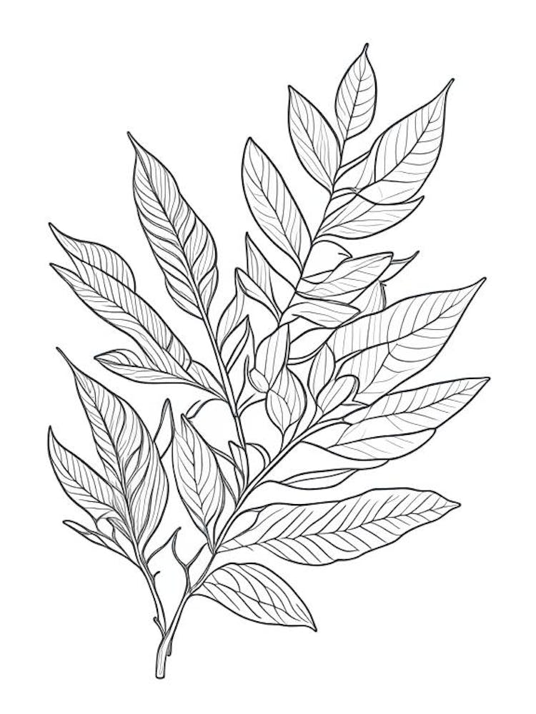 Bay Leaves Herb William Morris Inspired Line Drawing 1