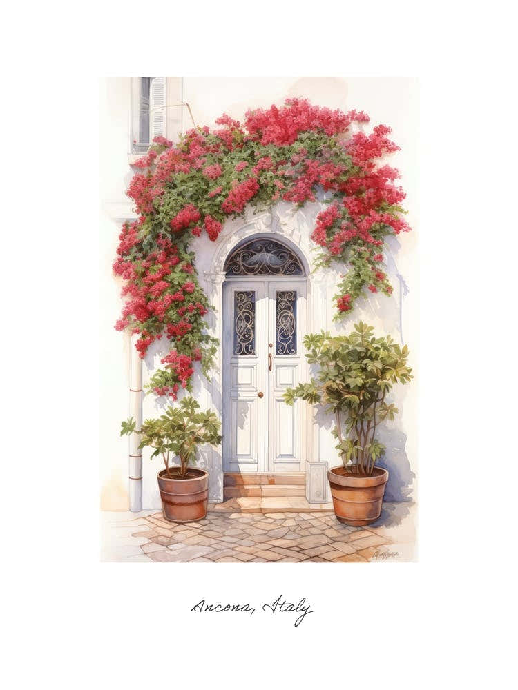 Ancona, Italy   Mediterranean Doors Watercolour Painting 2 Poster