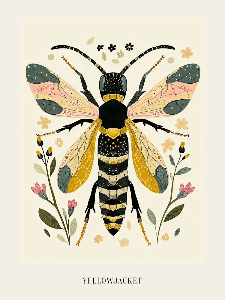 Colourful Insect Illustration Yellowjacket 18 Poster