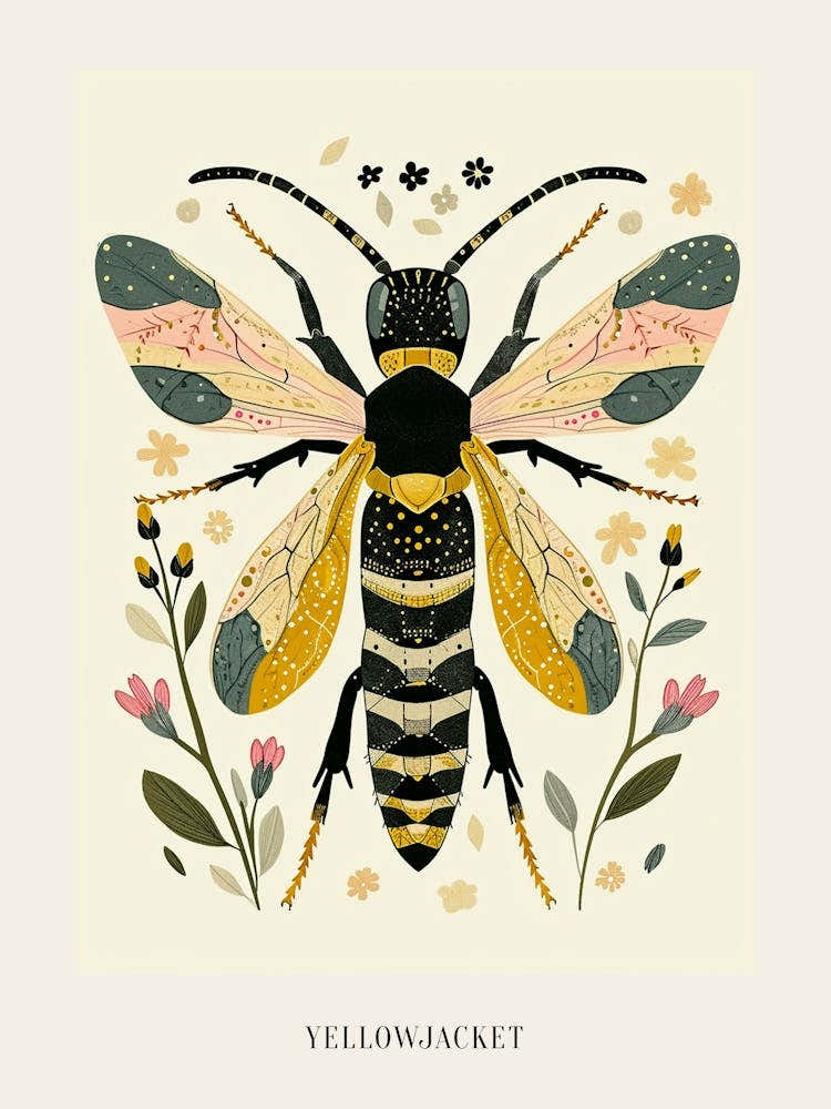 Colourful Insect Illustration Yellowjacket 18 Poster