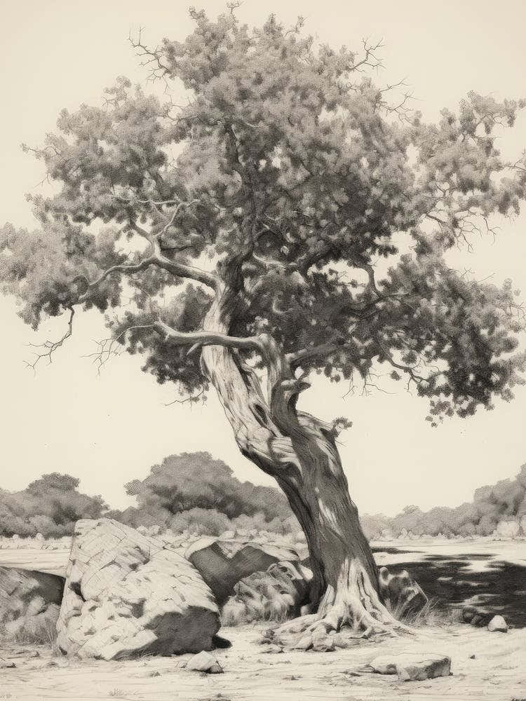 Antique Rustic Tree Sketch