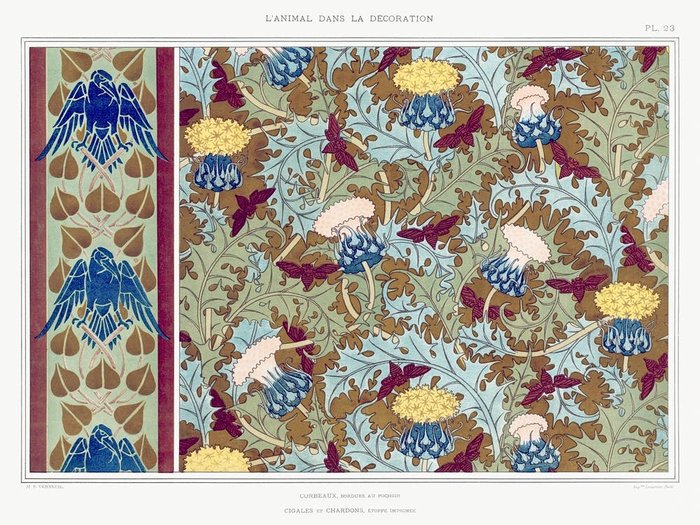 Ravens, Stenciled Border; Cicadas And Thistles From The Animal In The Decoration (1897, Maurice Pillard Verneuil