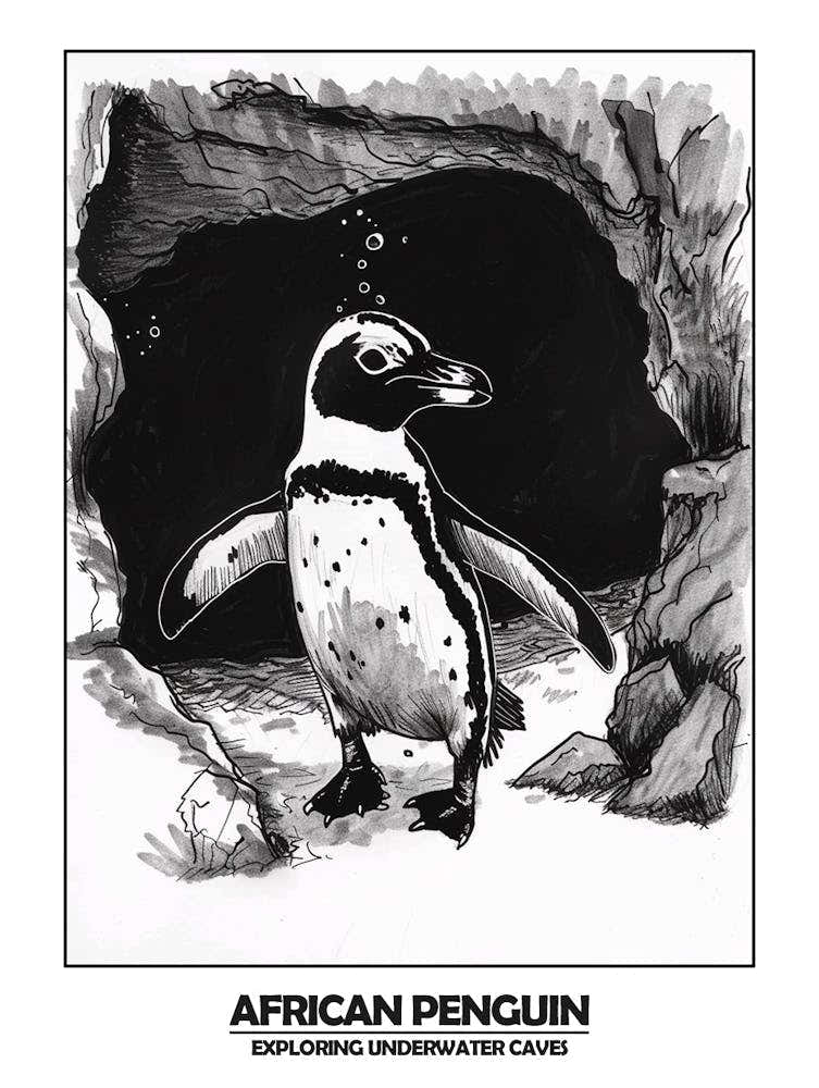 Penguin Exploring Underwater Caves Poster