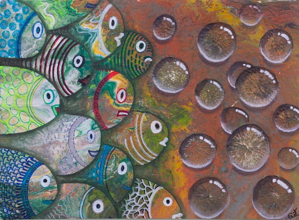 "Emotional reaction of fish to bubbles"