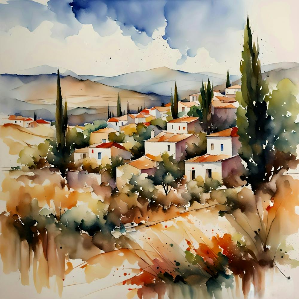 Watercolor Of A Village 3