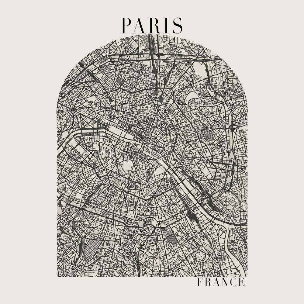 Paris France Boho Minimal Arch Full Beige Color Street Map