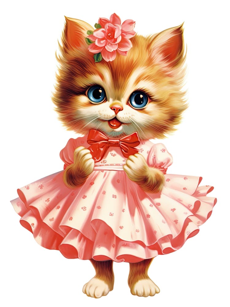 Vintage Cat On A Dress Kitsch 5