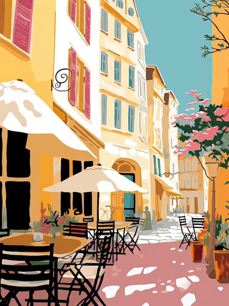 Aix En Povence, France, Flat Pastels Tones Illustration 2