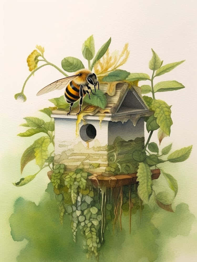 Saltmarsh Carpenter Bee Beehive Watercolour Illustration 1