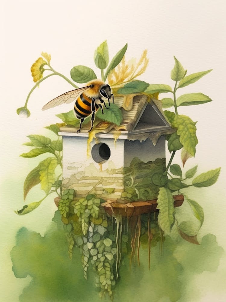 Saltmarsh Carpenter Bee Beehive Watercolour Illustration 1