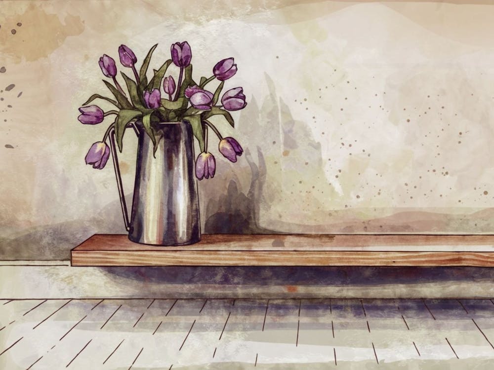 Watercolor Tulips In A Vase