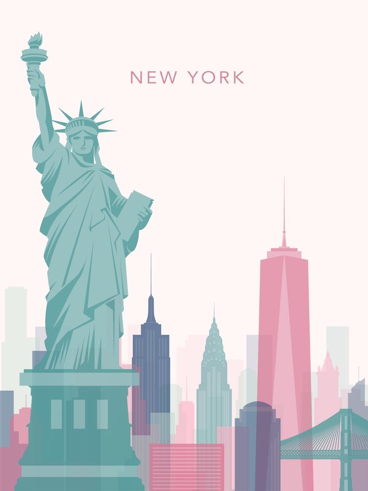 Pink And Teal New York Skyline