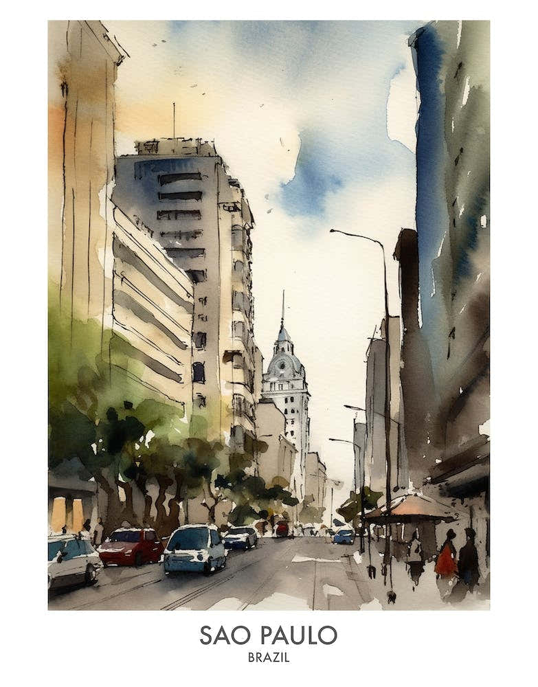 Sao Paulo Brazil Watercolour Travel Poster 2